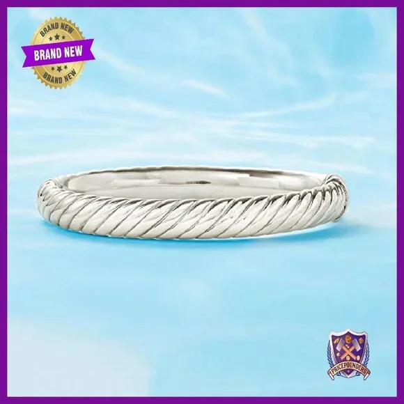 Sterling Silver Spiraled Oval Bangle Bracelet 8.5 Inch Polished Finish